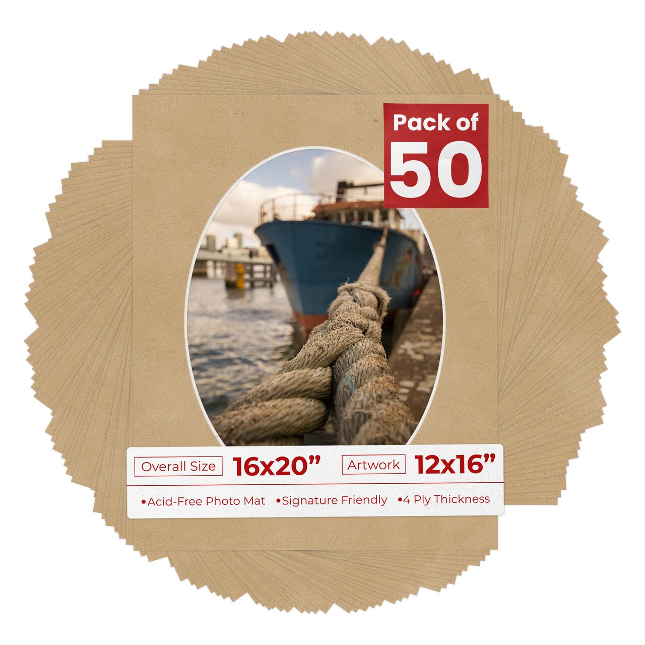 Beige Suede Mat Board for 16x20 Frames - Oval Opening for 12x16 Photos